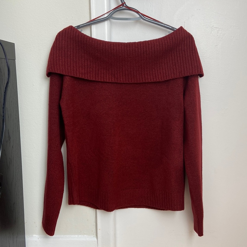 Off-the-shoulder red sweater